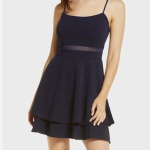 Emerald Sundae juniors navy fit and flare mini dress with sheet insert size xs.